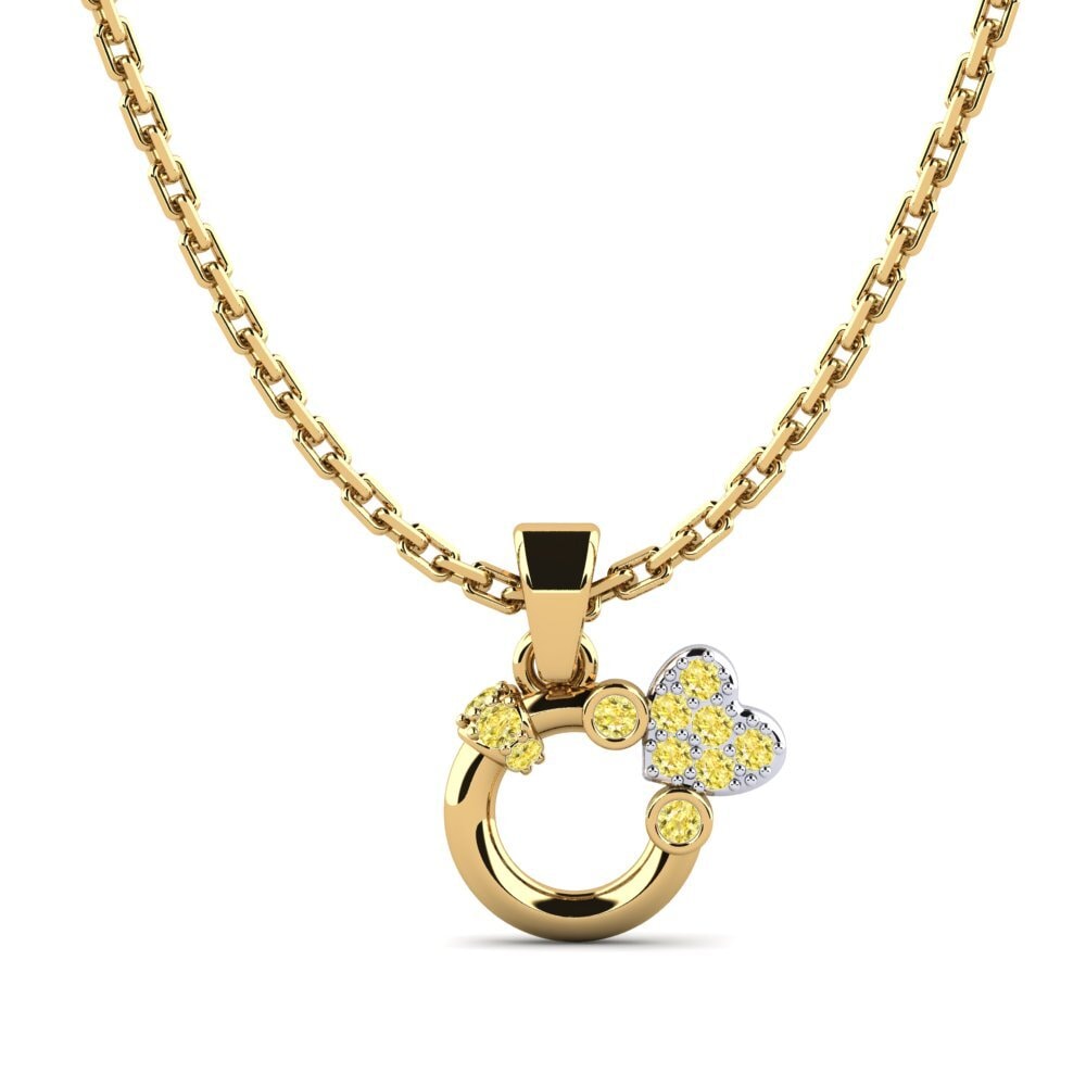 14k Oro Amarillo & Blanco Zafiro amarillo Colgante de Mujer Capita
