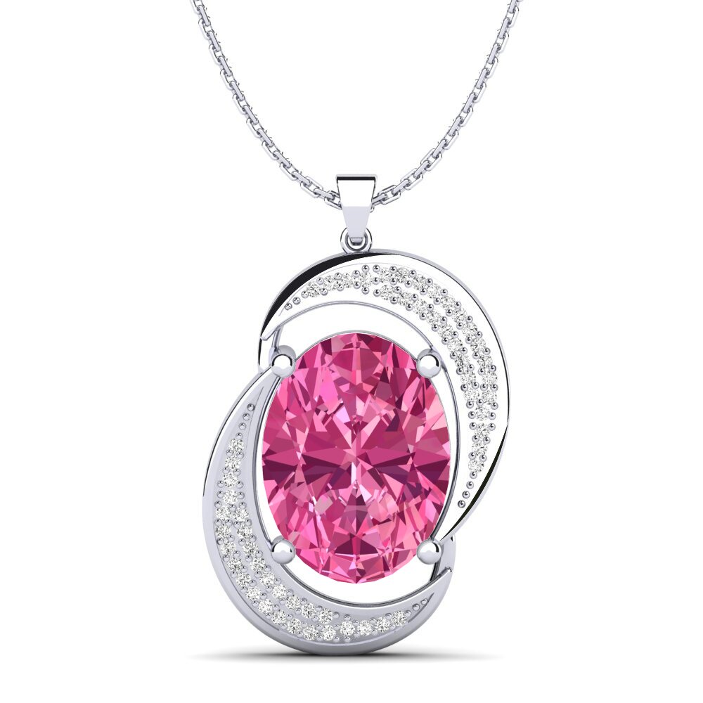 14k Oro Blanco Turmalina rosa Colgante de Mujer Caprice