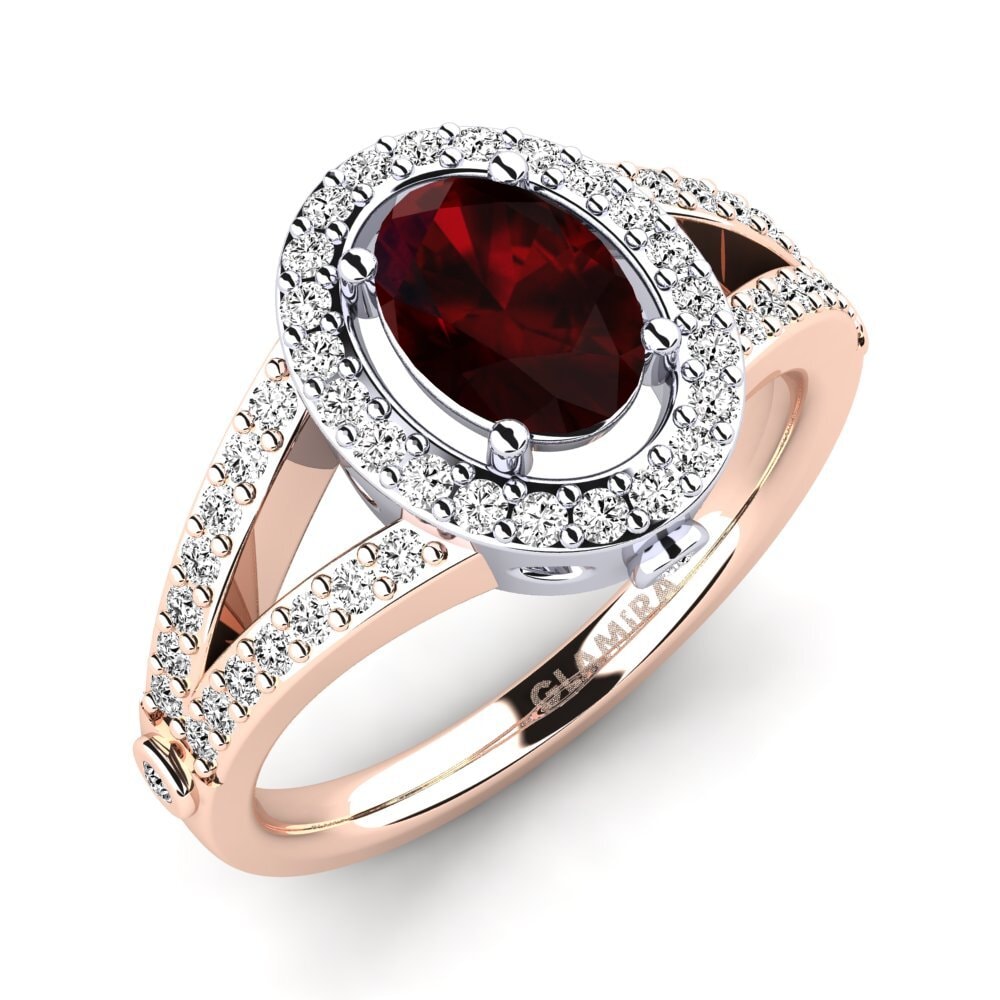 9k Oro Rosa & Blanco Granate Anillo de compromiso Caprina