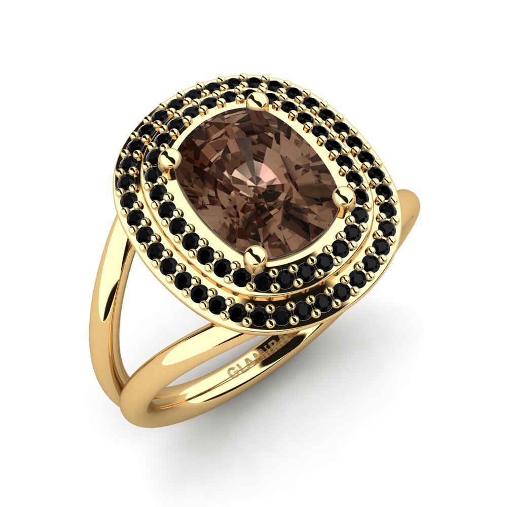 18k Oro Amarillo Cuarzo humo Anillo de compromiso Capritta