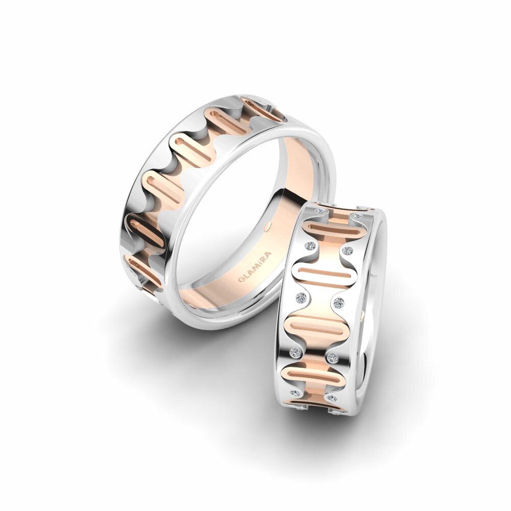 14k Oro Blanco & Rosa Anillo de boda Captivating Cloud 8 mm