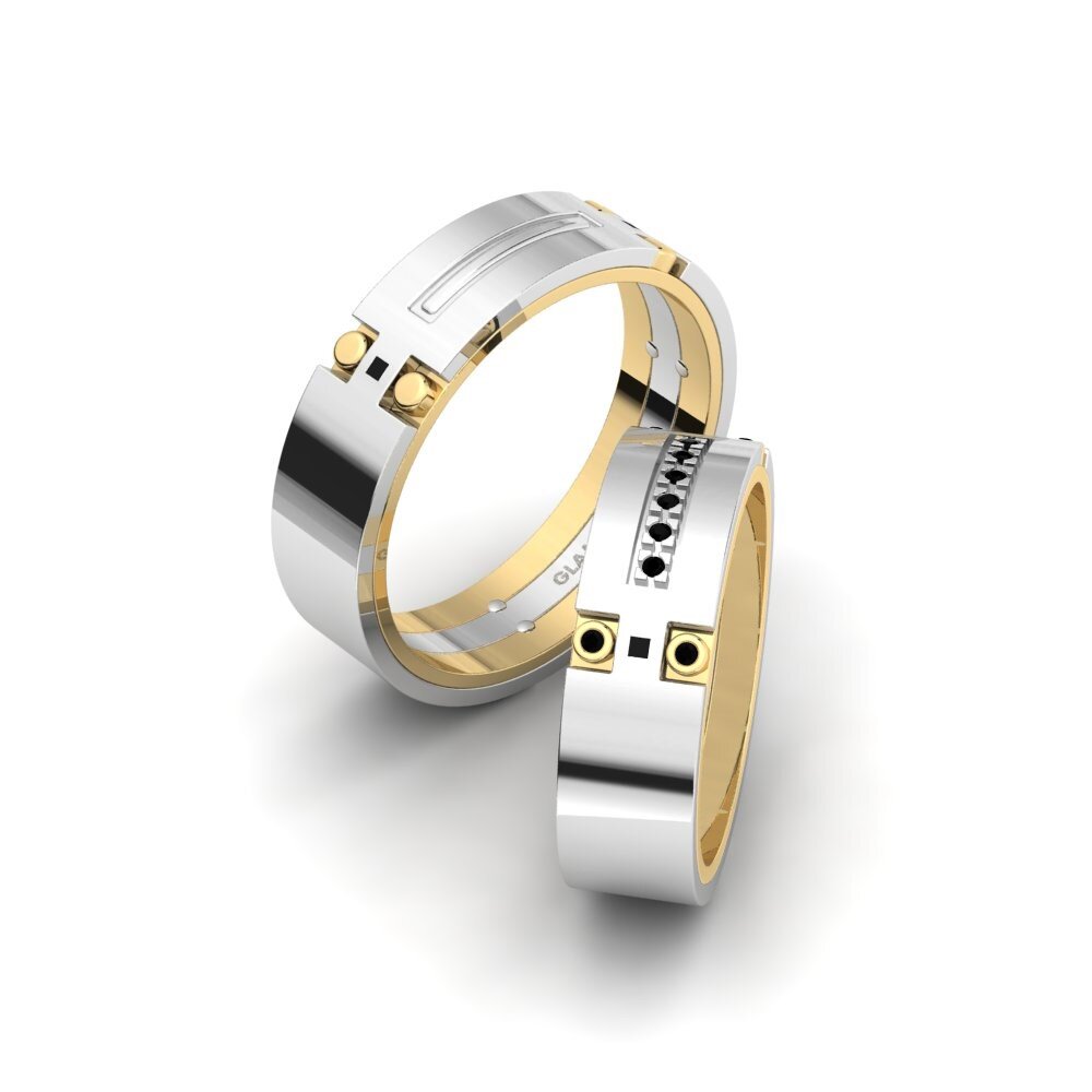 14k White & Yellow Gold Black Diamond Wedding Ring Captivating Element 6 mm