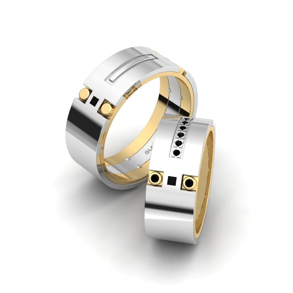 14k White & Yellow Gold Black Diamond Wedding Ring Captivating Element 8 mm
