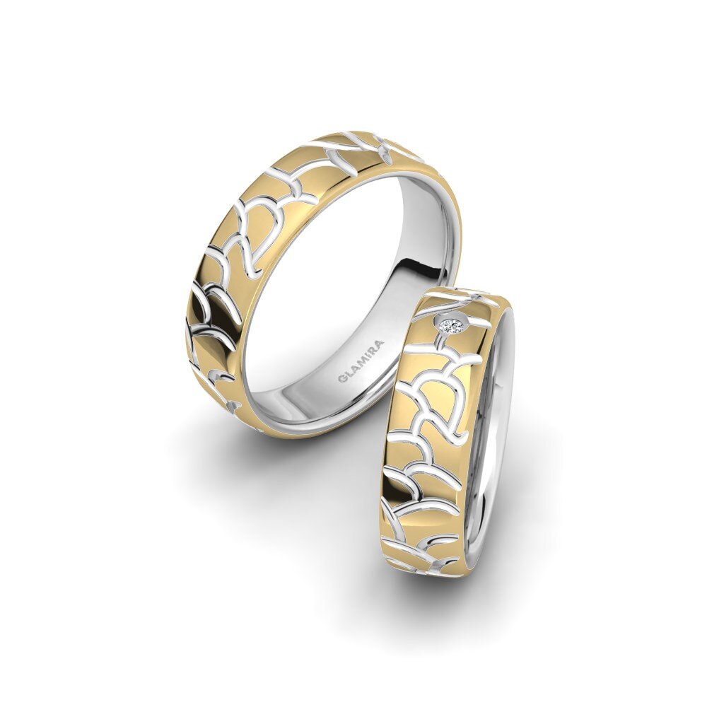 14k White & Yellow Gold Wedding Ring Captivating Feather 6 mm