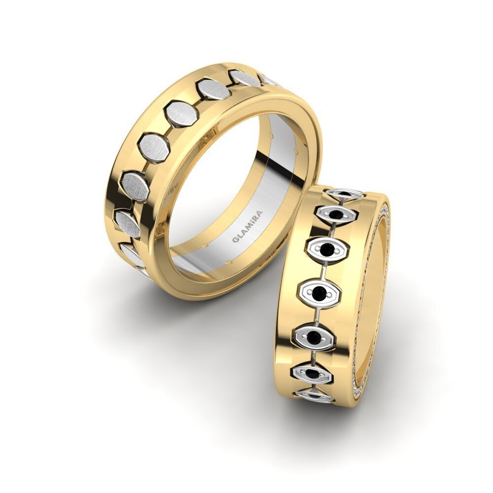 14k Yellow & White Gold Black Sapphire Wedding Ring Captivating Heart 8 mm