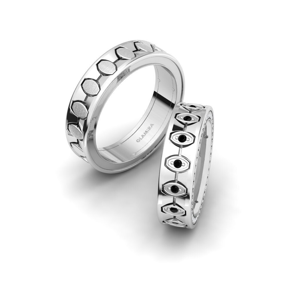950 Palladium Black Diamond Wedding Ring Captivating Heart 6 mm