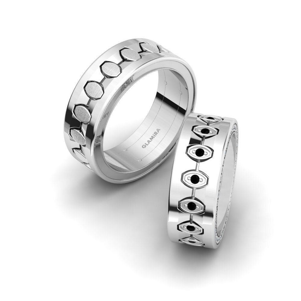 950 Palladium Black Diamond Wedding Ring Captivating Heart 8 mm