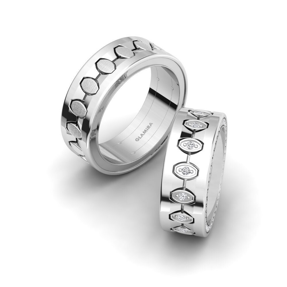 White Silver Diamond Wedding Ring Captivating Heart 8 mm