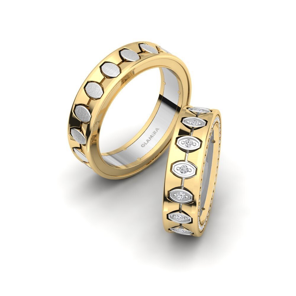 14k Yellow & White Gold Diamond Wedding Ring Captivating Heart 6 mm