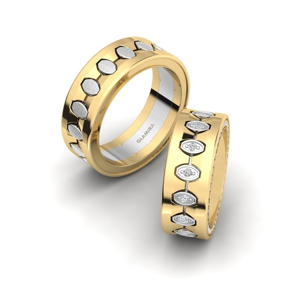 14k Yellow & White Gold Diamond Wedding Ring Captivating Heart 8 mm