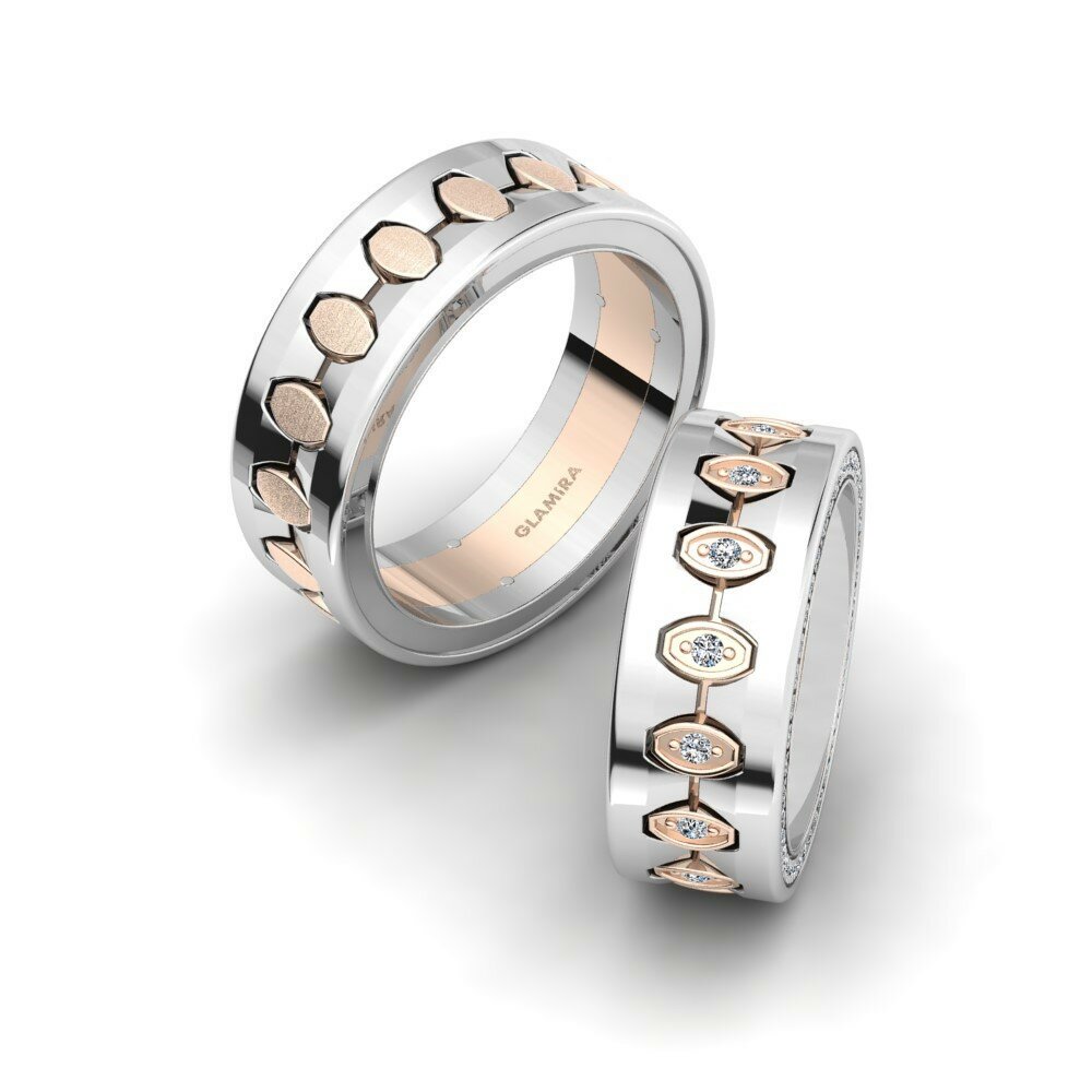 14k Oro Blanco & Rosa Anillo de boda Captivating Heart 8 mm