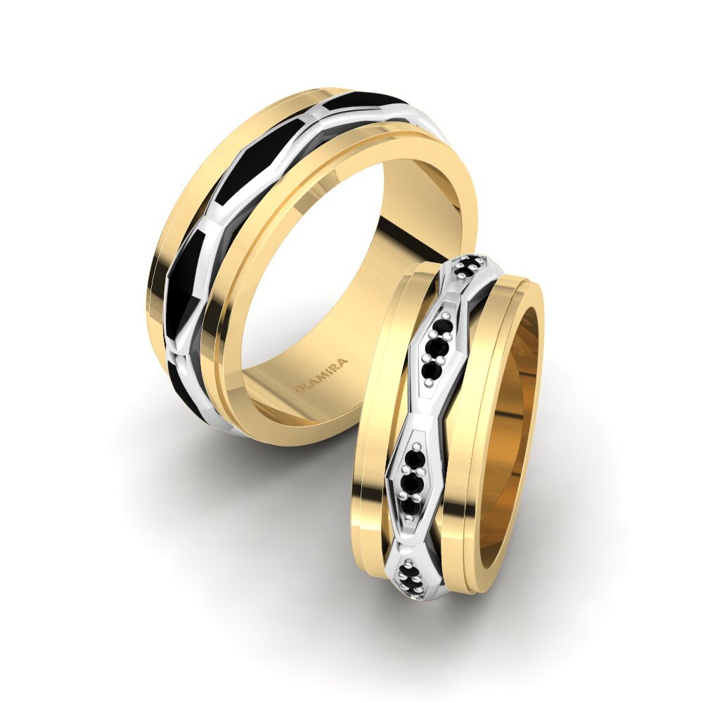 14k Yellow & White Gold Black Sapphire Wedding Ring Captivating Spirit 8 mm