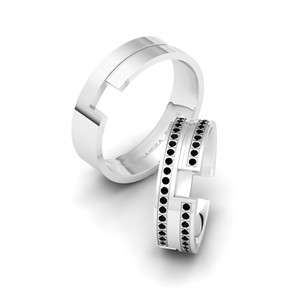 White Silver Black Diamond Wedding Ring Captivating Start 6 mm