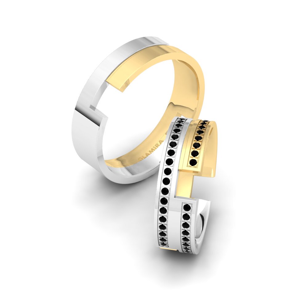 14k White & Yellow Gold Black Diamond Wedding Ring Captivating Start 6 mm