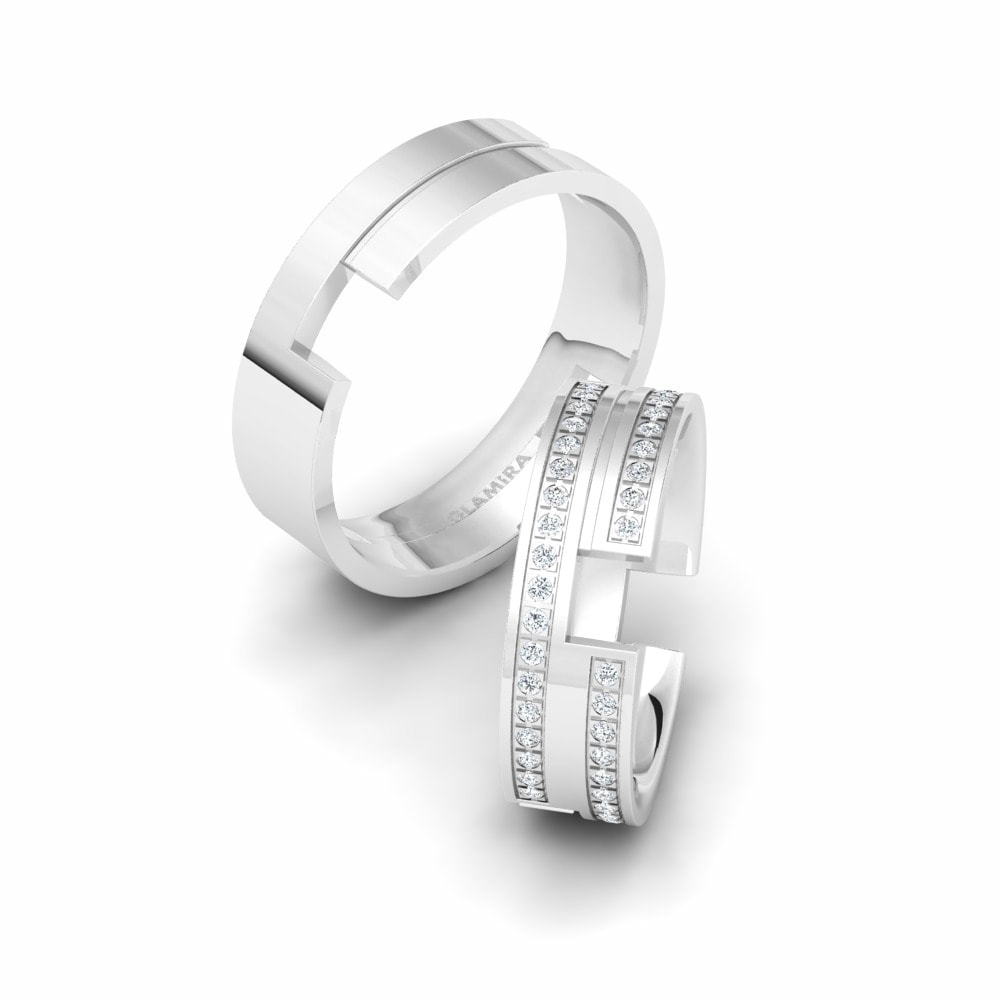 White Silver Wedding Ring Captivating Start 6 mm