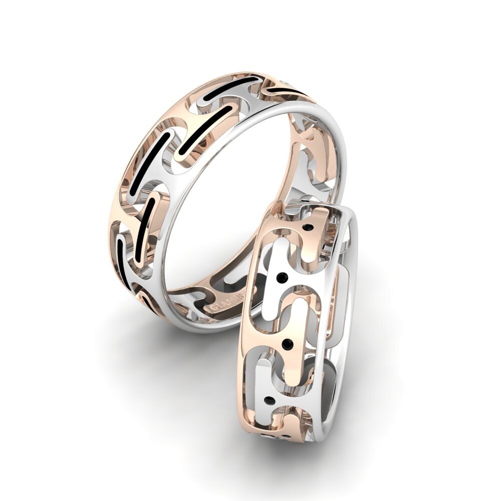 18K Rood & Wit Goud Zwarte Diamant Trouwring Captivating Sweet 6 mm