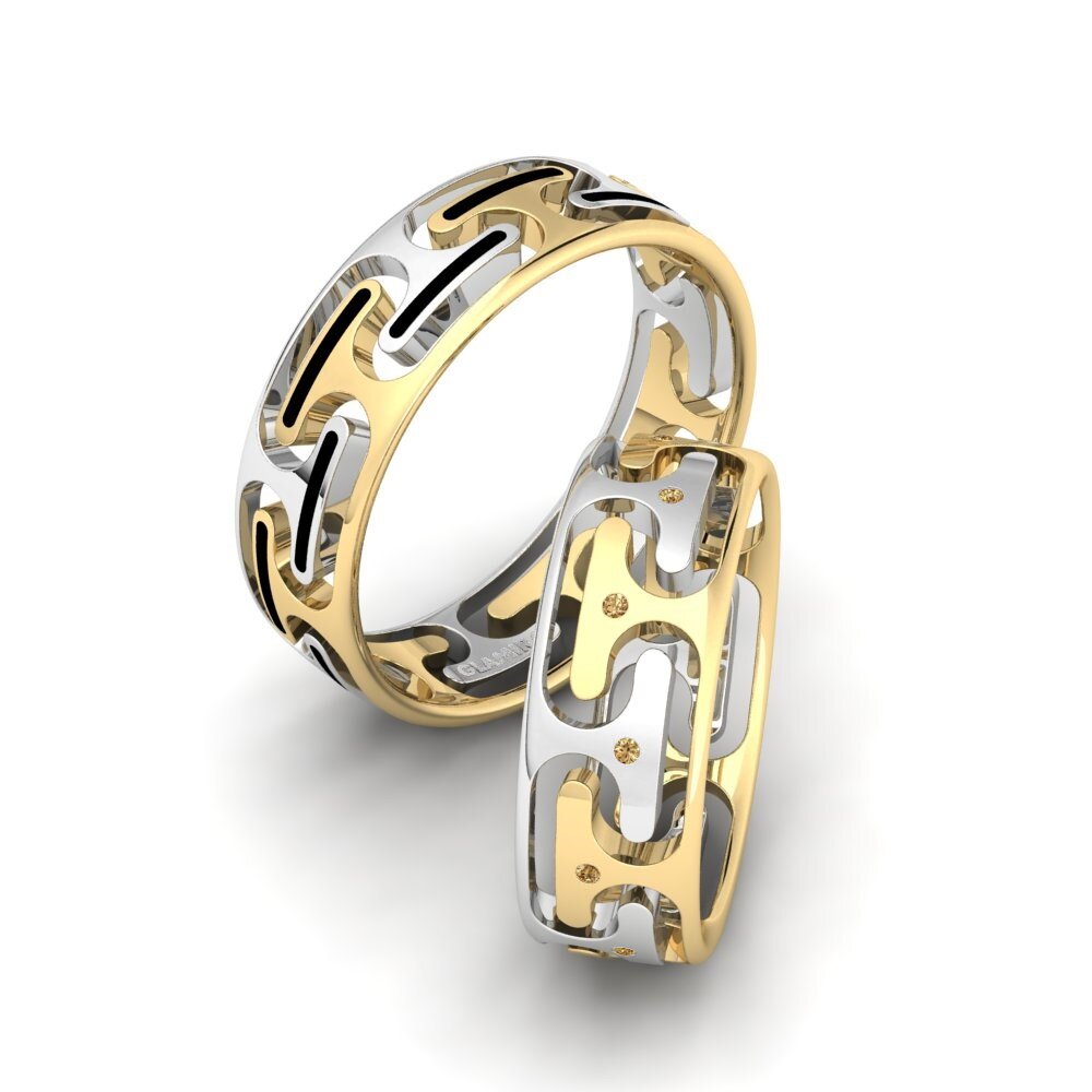 9k Oro Blanco & Amarillo Diamante Marrón Anillo de boda Captivating Sweet 6 mm