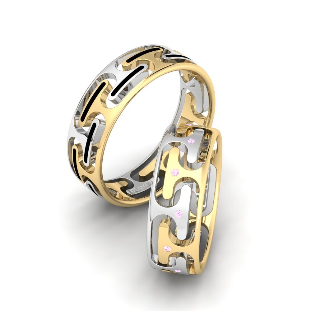 9k Oro Blanco & Amarillo Zafiro Rosado Anillo de boda Captivating Sweet 6 mm