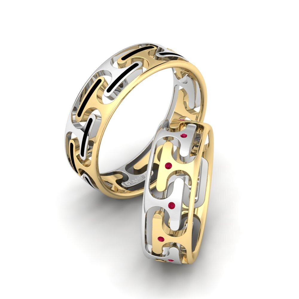9k Oro Blanco & Amarillo Rubí Anillo de boda Captivating Sweet 6 mm