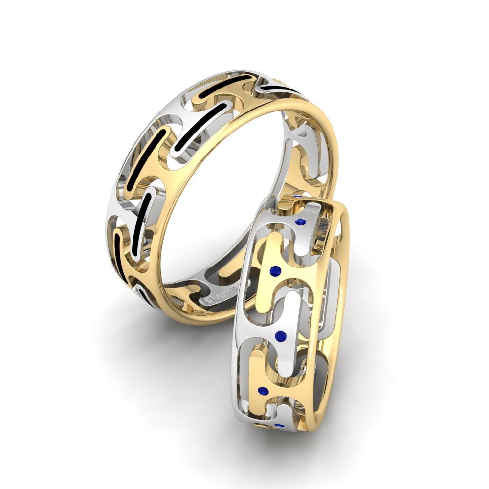 9k Oro Blanco & Amarillo Zafiro Anillo de boda Captivating Sweet 6 mm