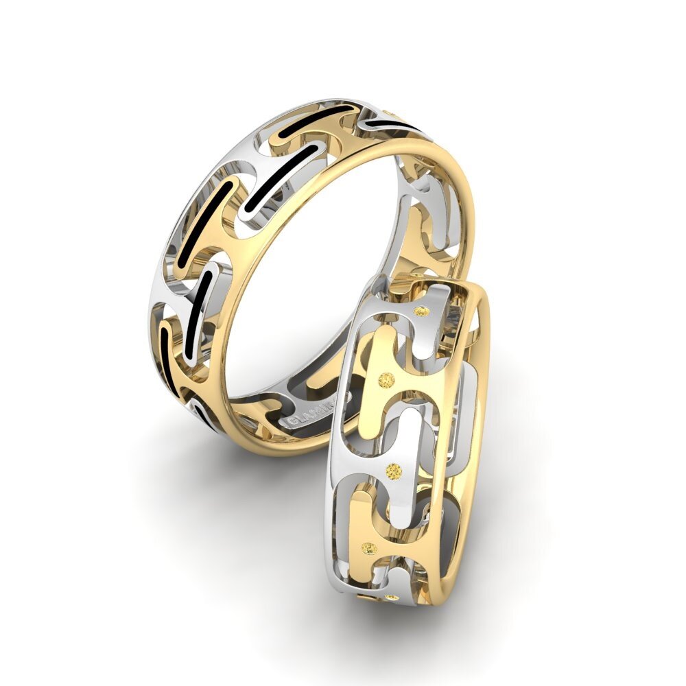 9k Oro Blanco & Amarillo Diamante Amarillo Anillo de boda Captivating Sweet 6 mm