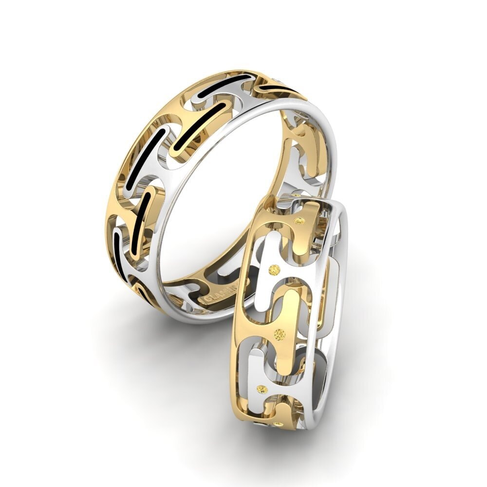 Amarelo & Branco-9K Diamante Amarelo Anel de Casamento Captivating Sweet 6 mm