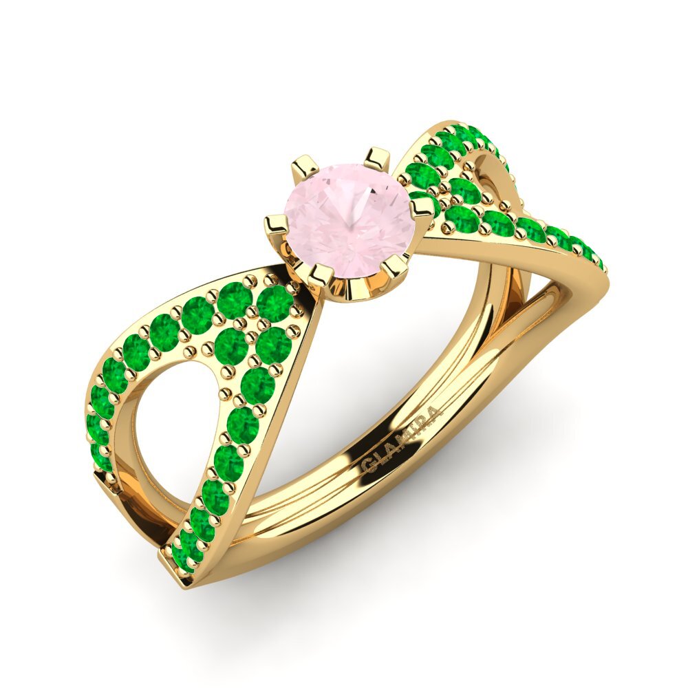 18K Yellow Gold Rose Quartz Engagement Ring Carameleta