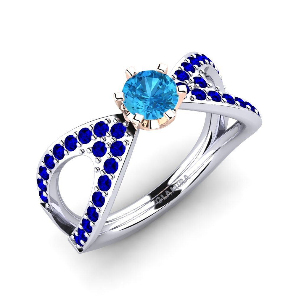 14ct White / Rose Gold Blue Topaz Engagement Ring Carameleta