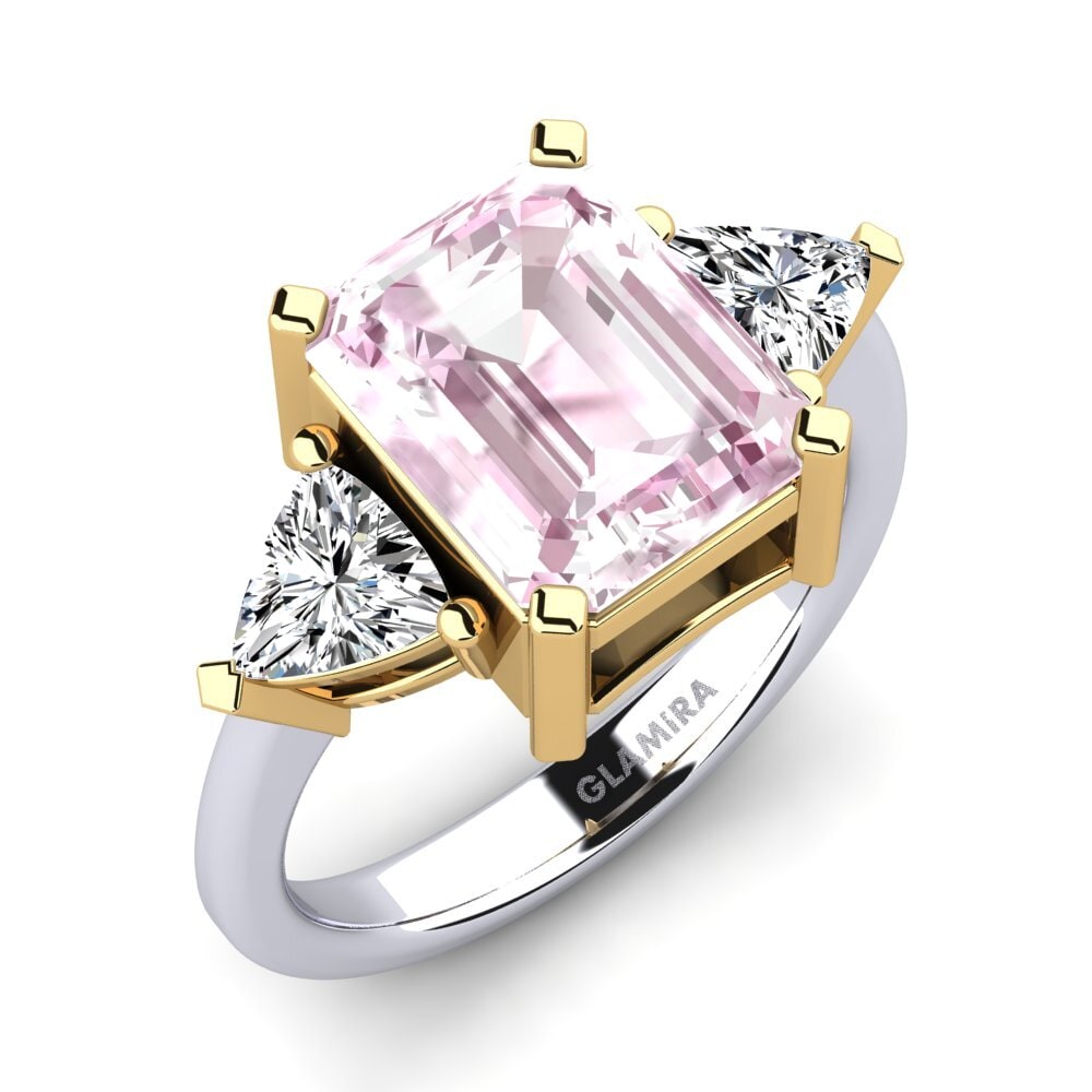 14ct White & Yellow Gold Kunzite Engagement Ring Carenzia