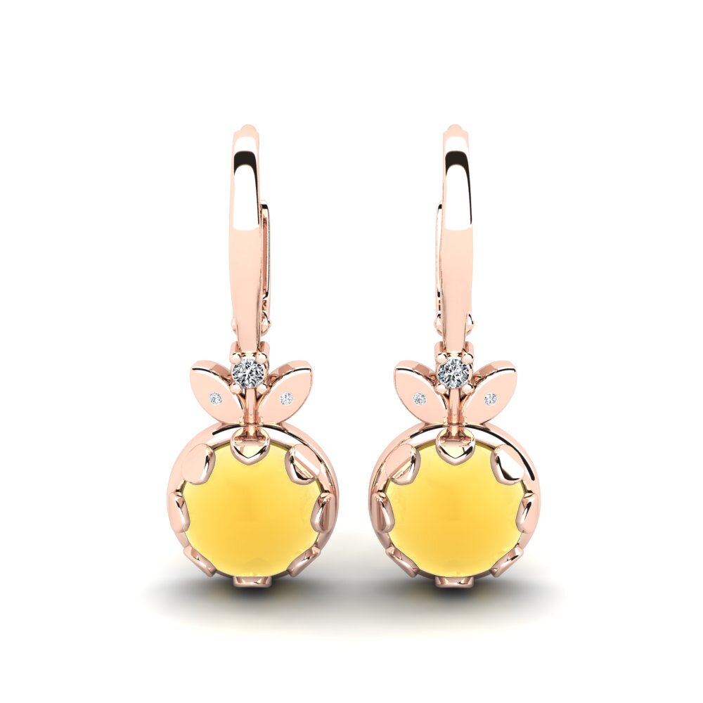 14ct Rose Gold Cabochon Round Citrine Women's Earring Carialis