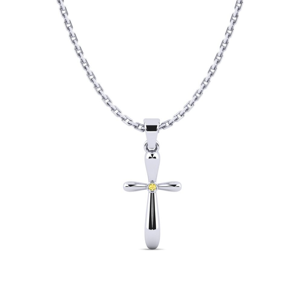 18k Oro Blanco Zafiro amarillo Colgante de Mujer Carica