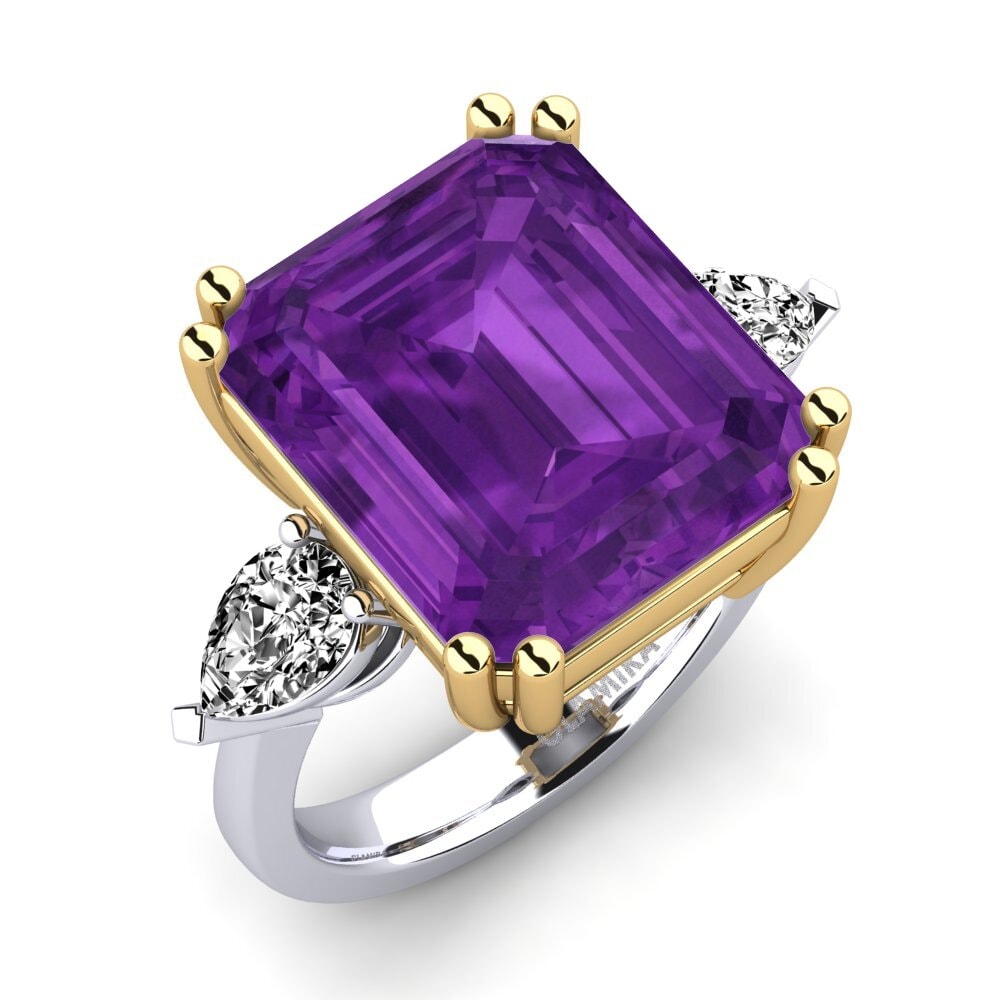 14k Oro Blanco & Amarillo Amatista Anillo Caridad