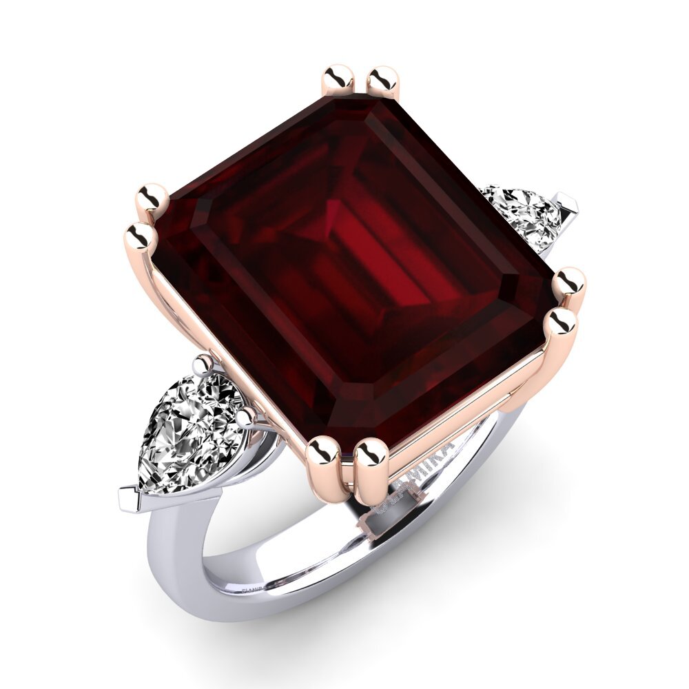18k Oro Blanco & Rosa Granate Anillo Caridad