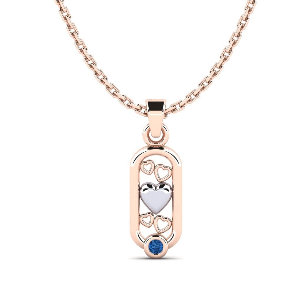 9k Oro Rosa & Blanco Circonita Azul Oscuro Colgante de Mujer Carinac