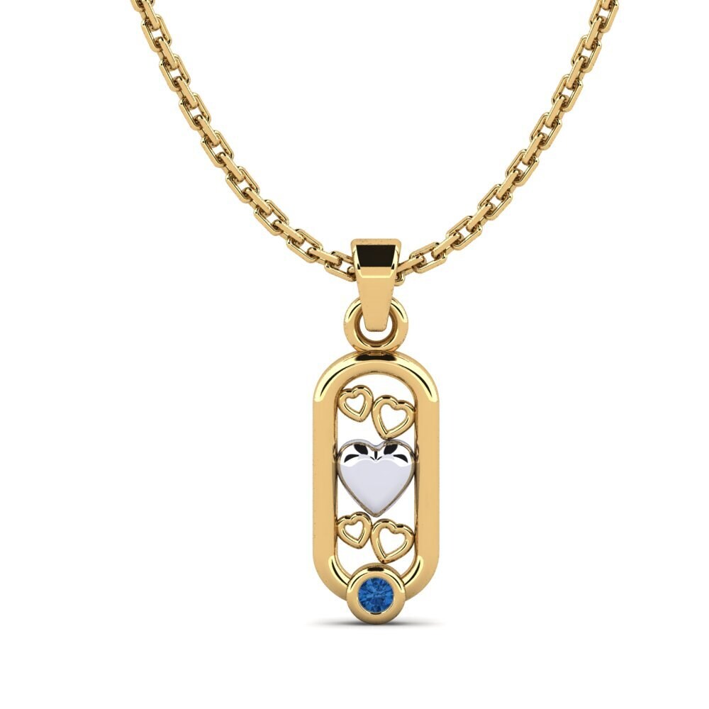 14k Oro Amarillo & Blanco Circonita Azul Oscuro Colgante de Mujer Carinac
