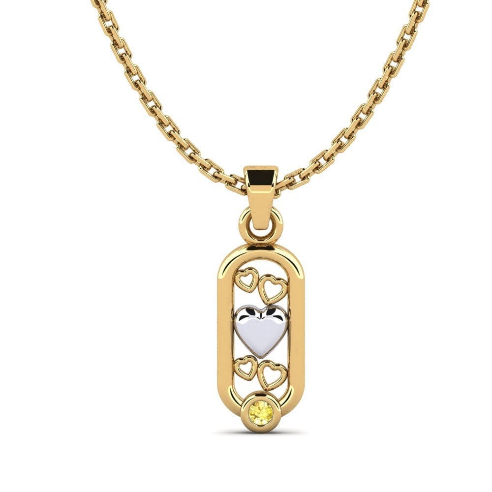 14k Oro Amarillo & Blanco Zafiro amarillo Colgante de Mujer Carinac