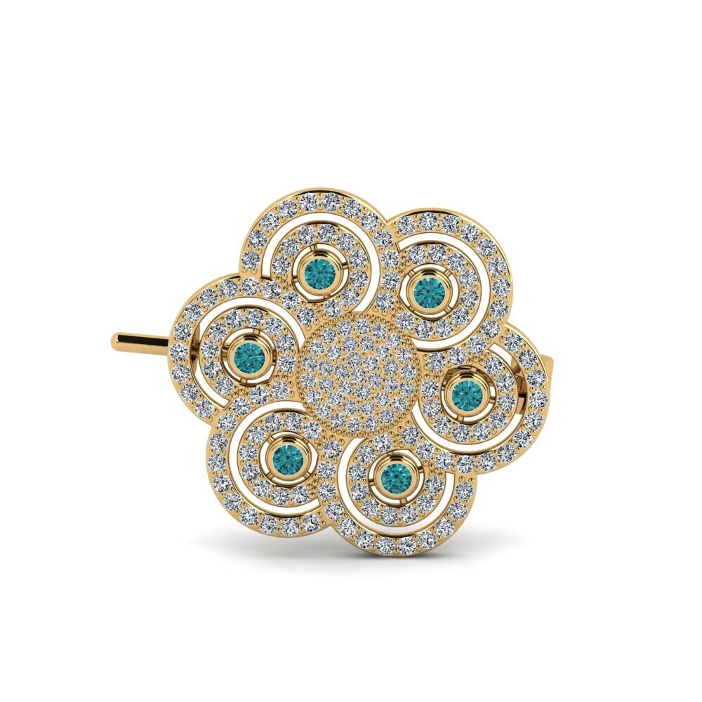 14ct Yellow Gold Blue Diamond Brooch Carisa