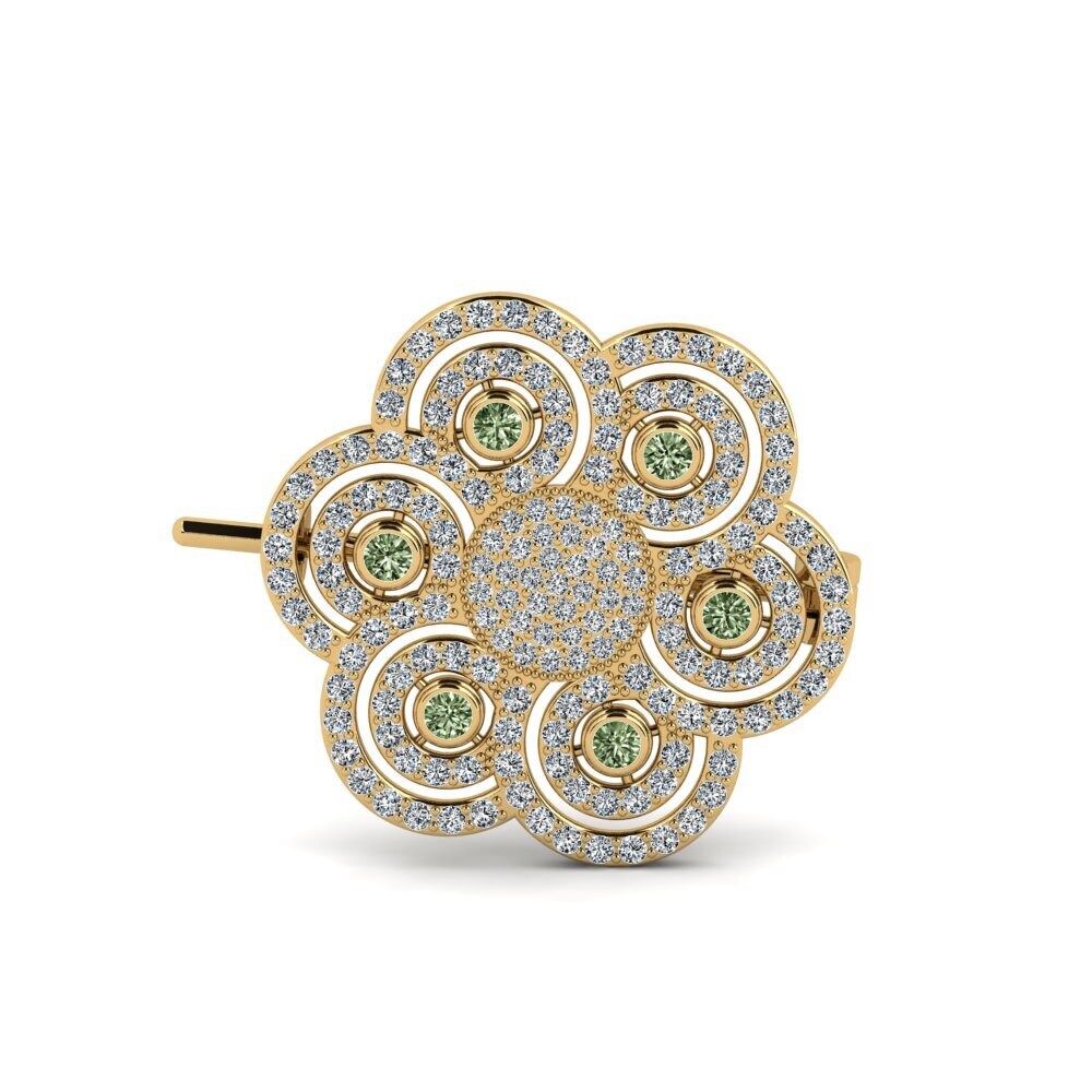 14ct Yellow Gold Green Diamond Brooch Carisa