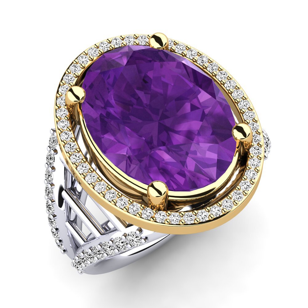 14k Oro Blanco & Amarillo Amatista Anillo Carlene