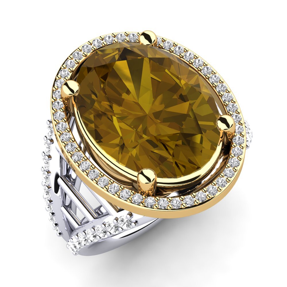 Or Blanc & Jaune 9k Zircon Brun Bague Carlene