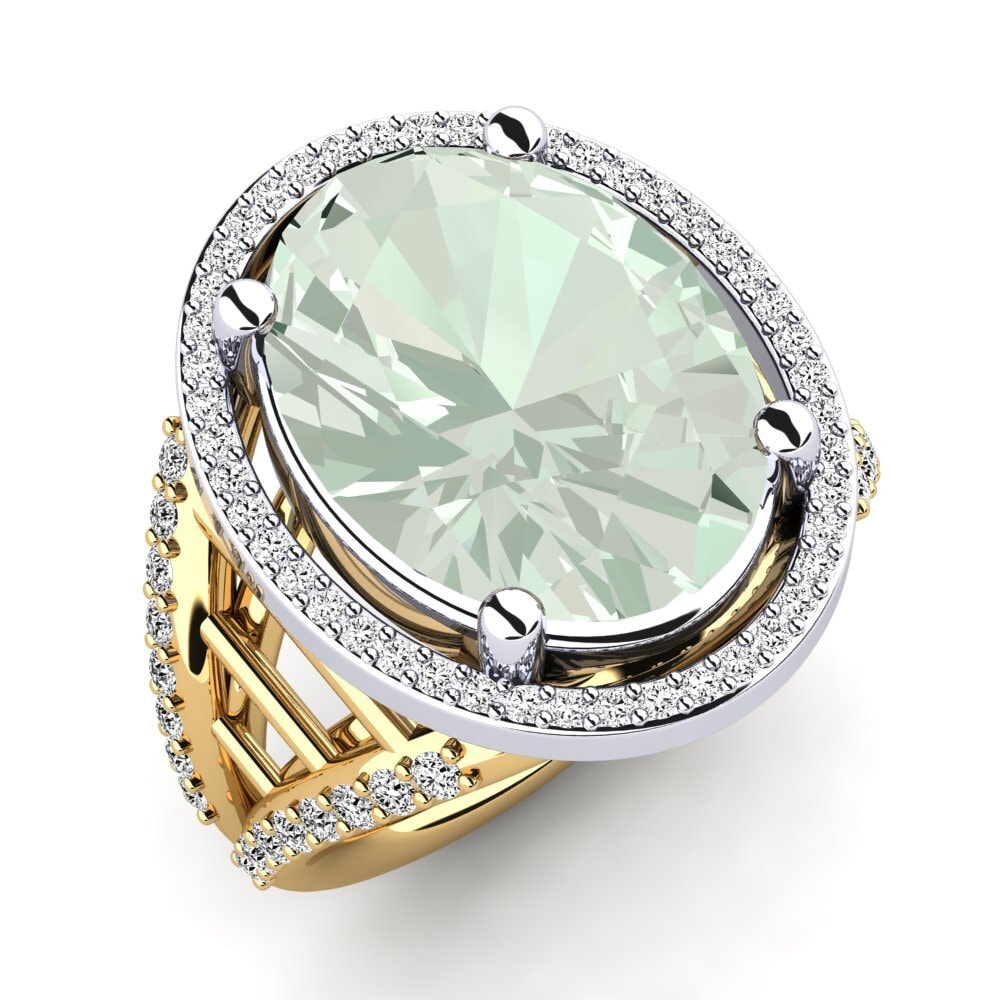 Amarelo & Branco-14K Ametista Verde Anel Carlene