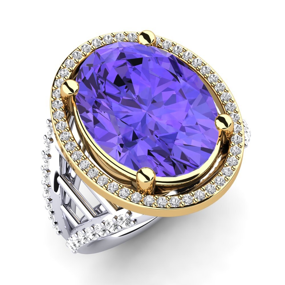 14k Oro Blanco & Amarillo Anillo Carlene