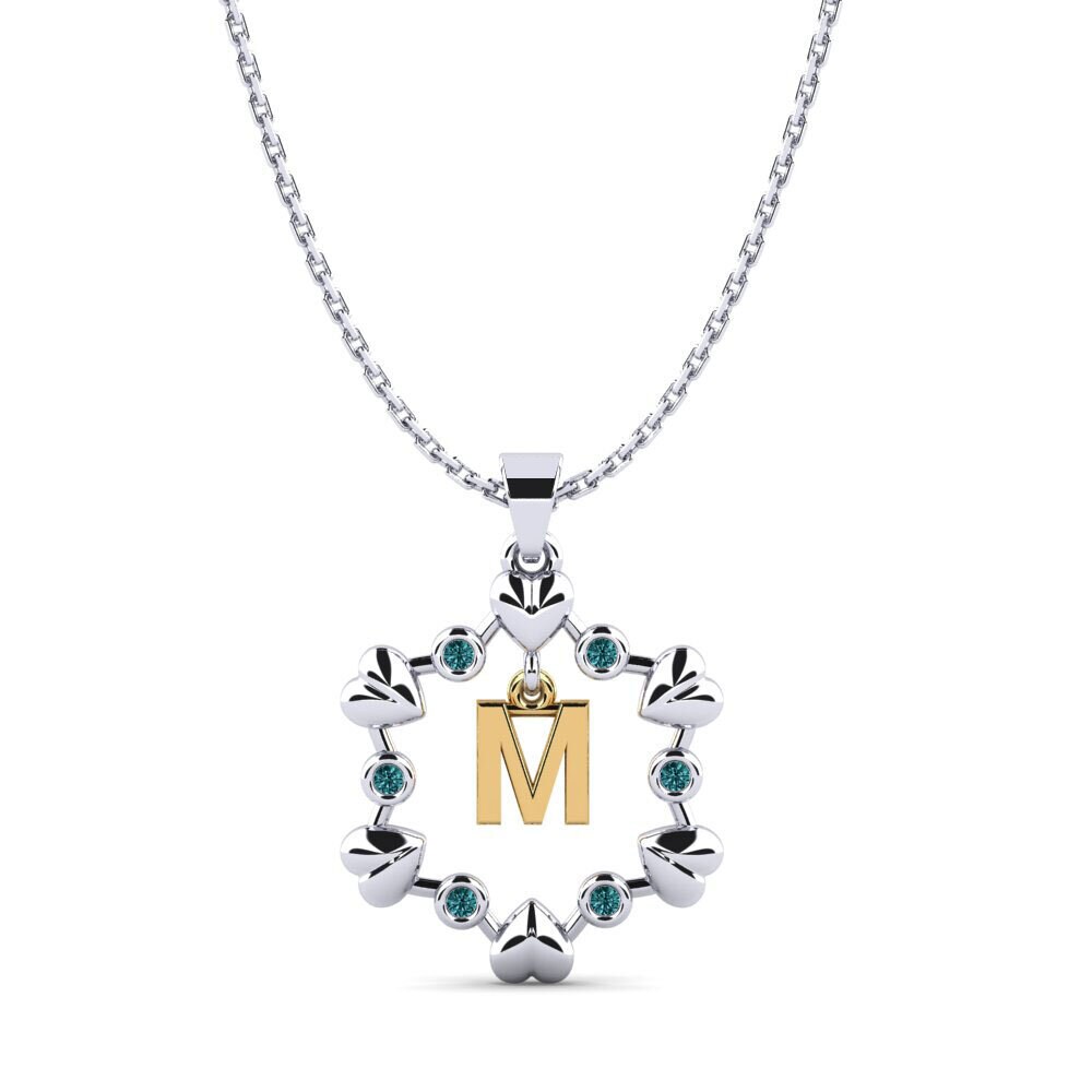 585 Weiß & Gelbgold Blauer Diamant Anhänger Carline M