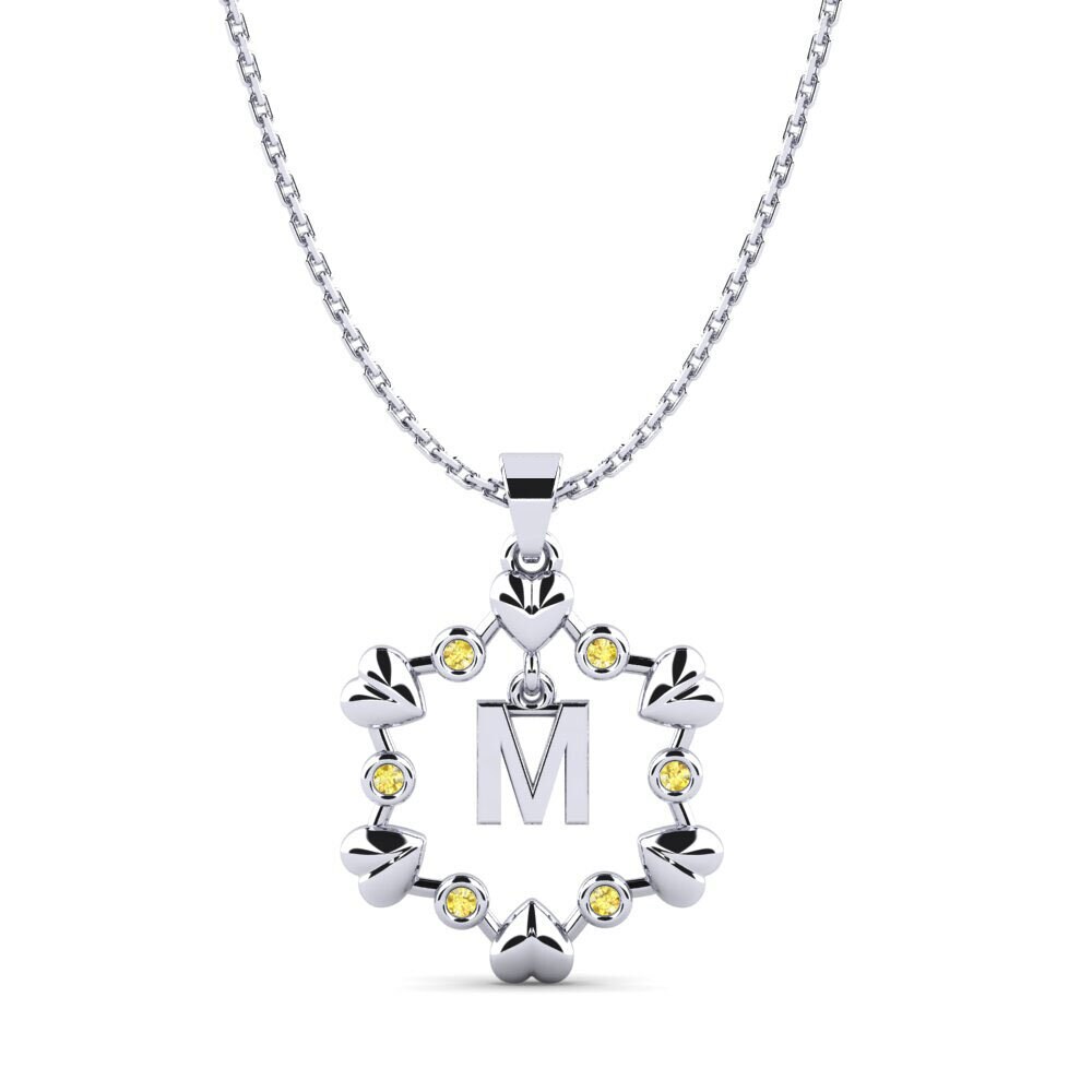 14k Oro Blanco Zafiro amarillo Colgante Carline M
