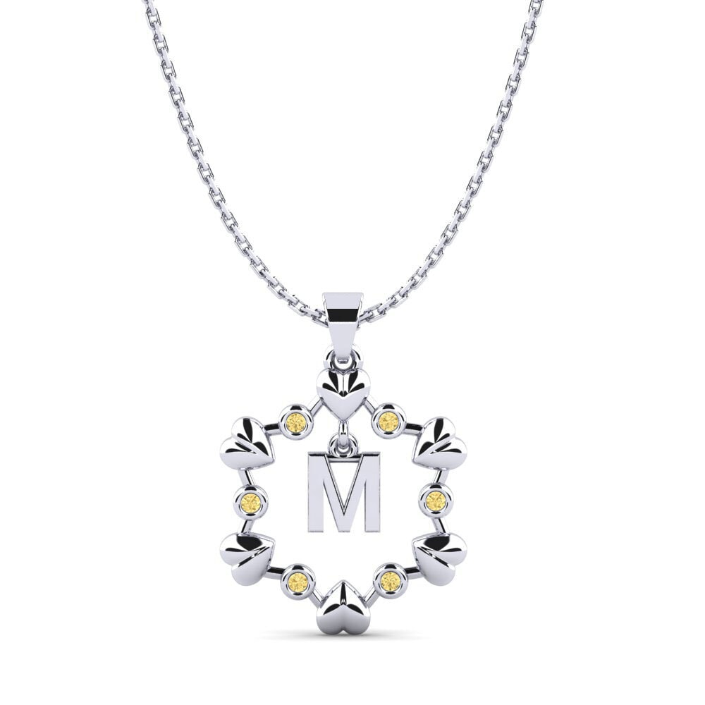 14k Oro Blanco Diamante Amarillo Colgante Carline M