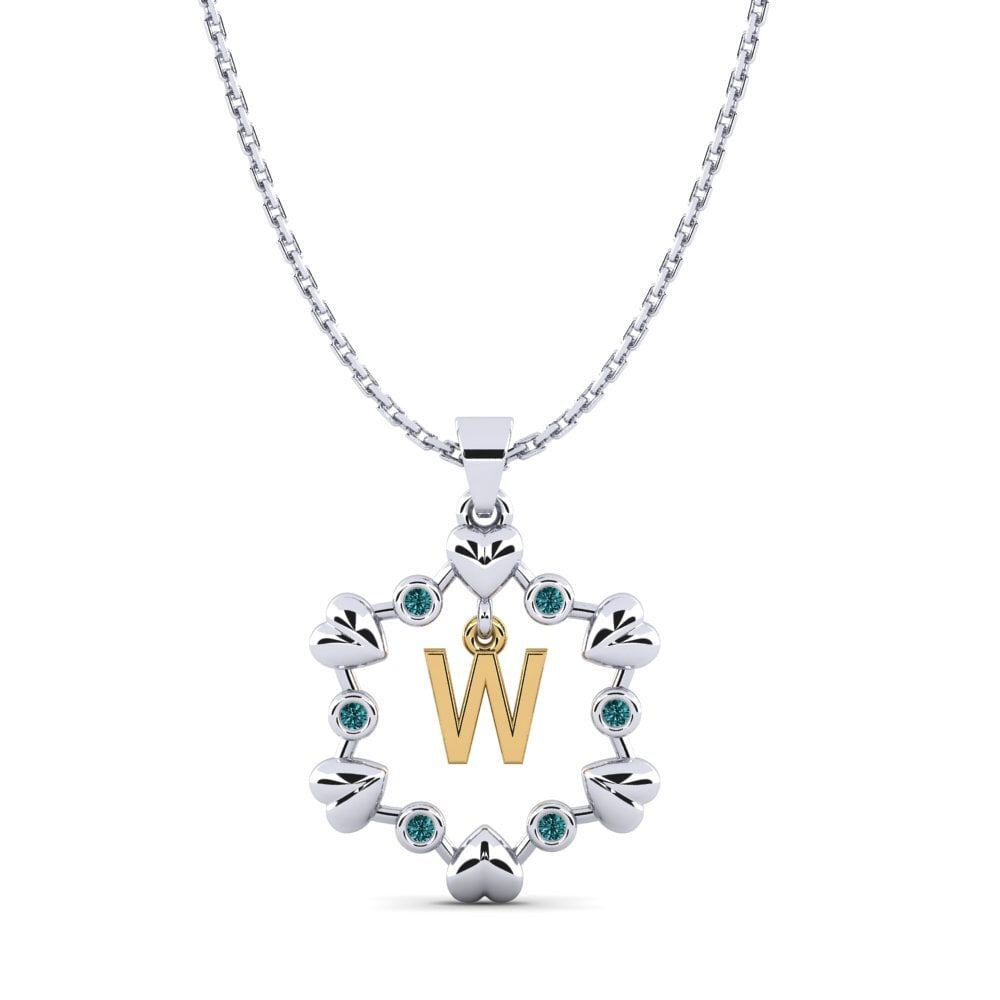 585 Weiß & Gelbgold Blauer Diamant Anhänger Carline W