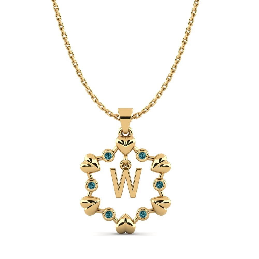 14k Oro Amarillo Diamante Azul Colgante Carline W