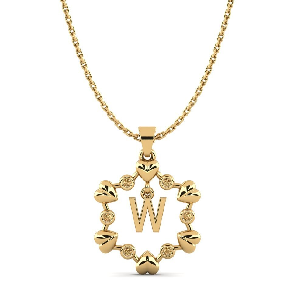 14k Oro Amarillo Diamante Marrón Colgante Carline W