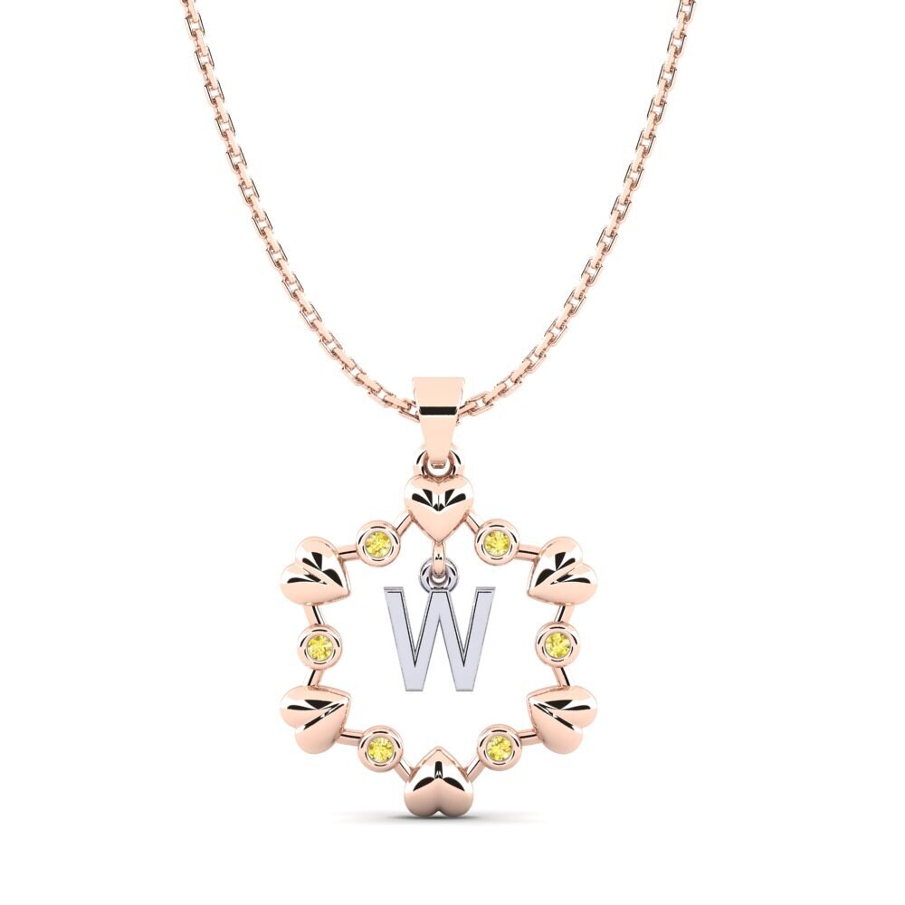 14k Oro Rosa & Blanco Zafiro amarillo Colgante Carline W