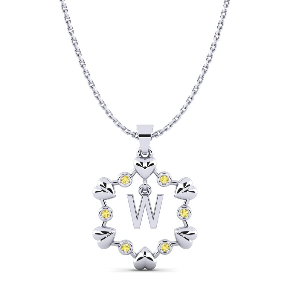 14k Oro Blanco Zafiro amarillo Colgante Carline W